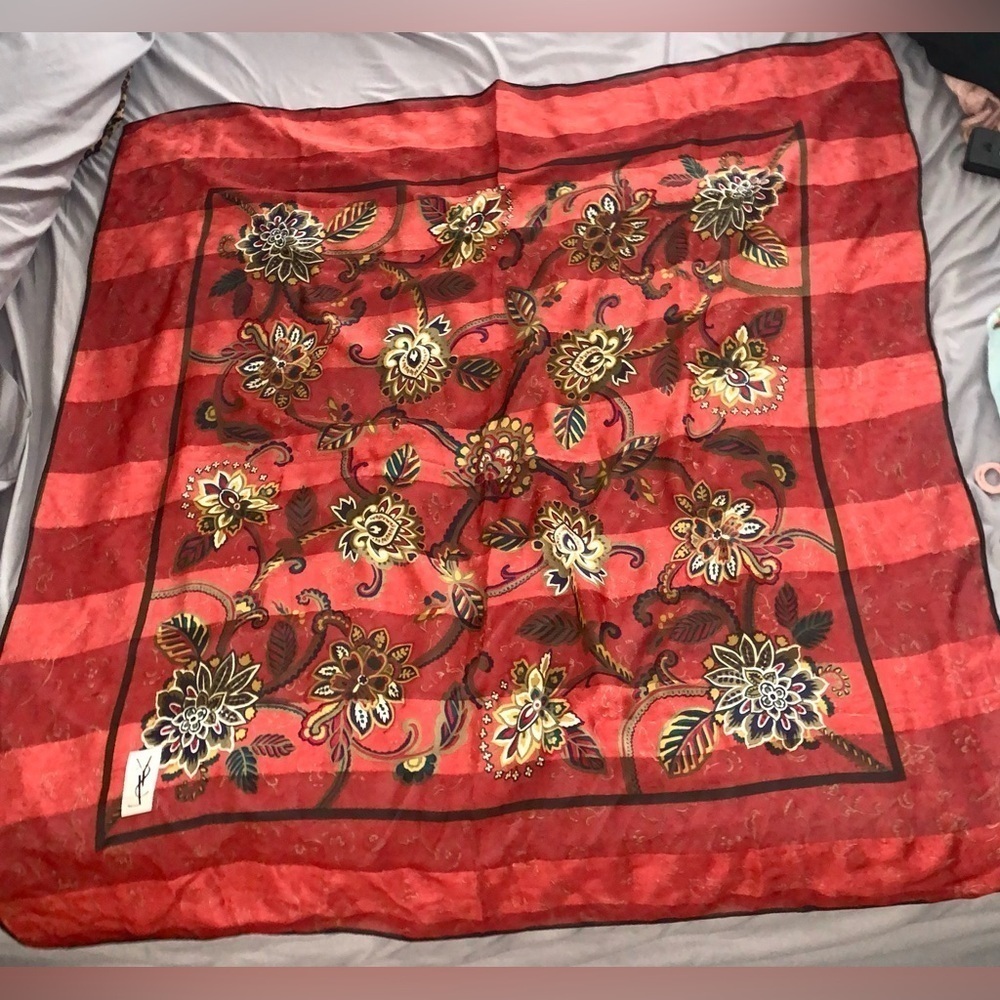Yves Saint Laurent Large Red Scarf 42” X 42”